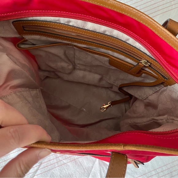 Michael Kors Red Tote Bag with Tan Leather Accents gold accents - Picture 10 of 11